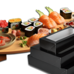Pudełko na SUSHI czarne jednoczęściowe z okienkiem opakowanie 100 szt